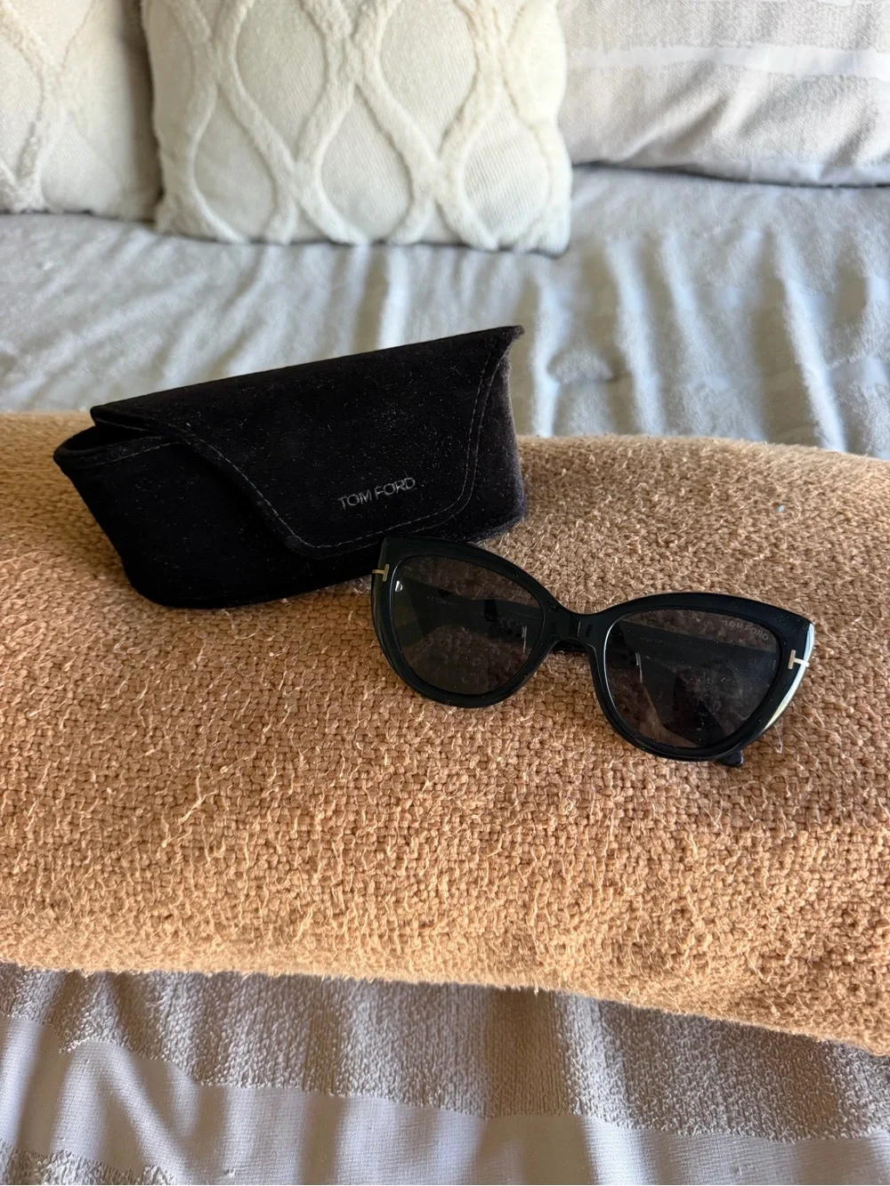 Tom Ford Black Cat-Eye Sunglasses with Black Case